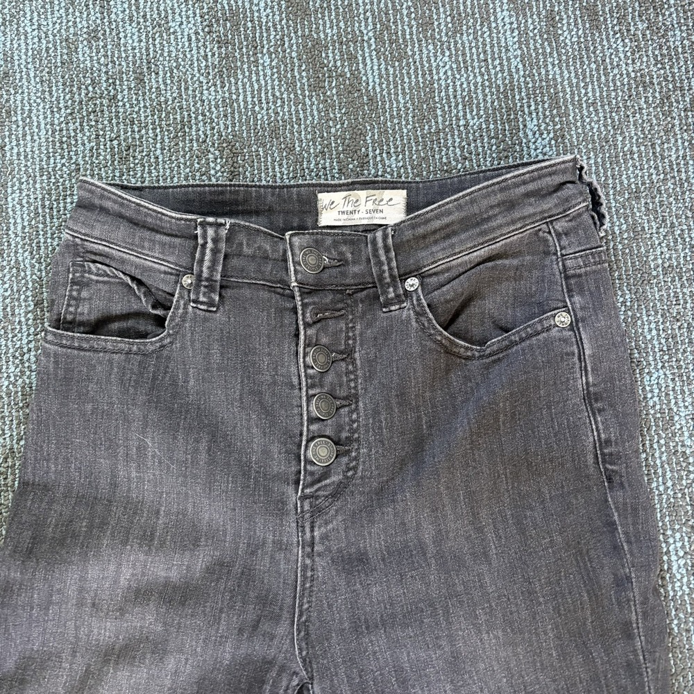 We The Free Free People High Rise Corset Flare Jeans Washed Black 27 Bell Bottom - Picture 7 of 10